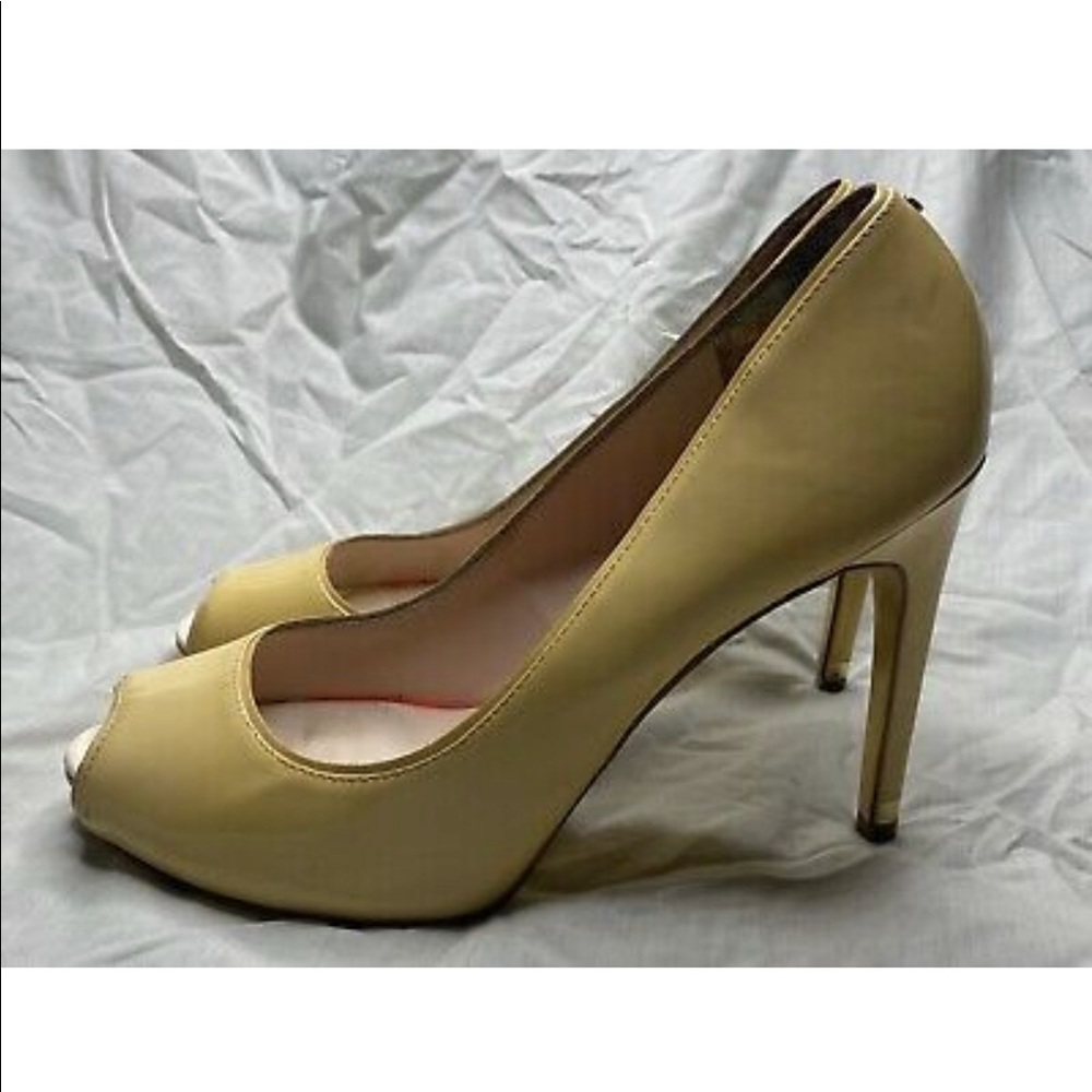 Ted Baker Nude/ Beige Patent Leather Peep Toe Platform High Heels